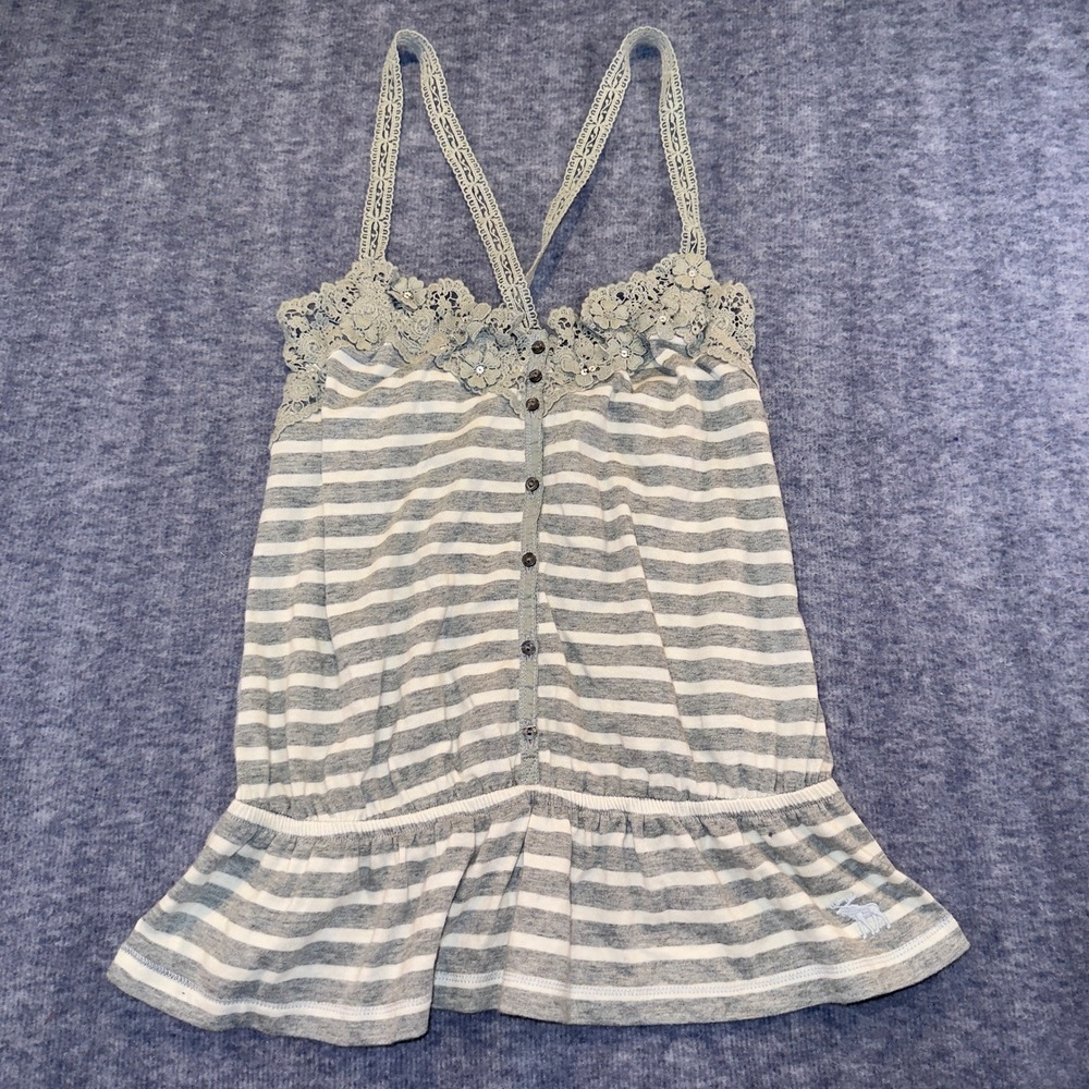 Abercrombie & Fitch Grey White Striped Lace Trim Sequin Cami Top Small
